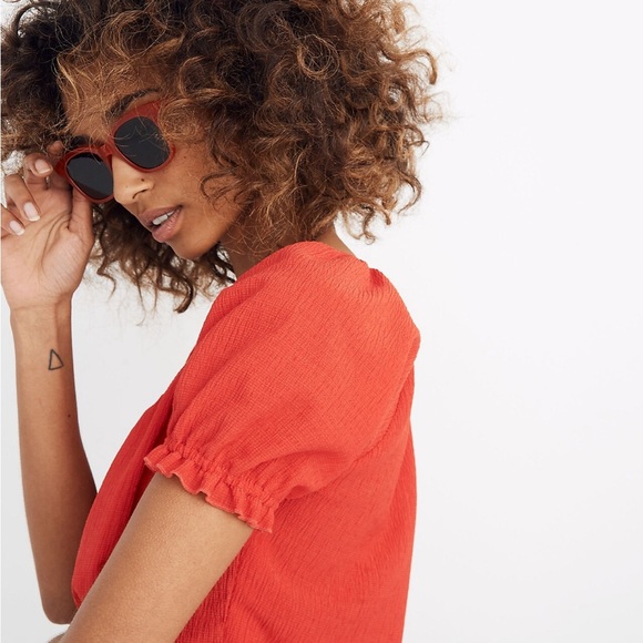 Madewell Texture & Thread Peasant Top | Size S | Red - Picture 3 of 12